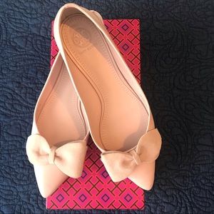 Tory Burch Rosalind Ballet Flats in Seashell Pink Leather with Suede Bow